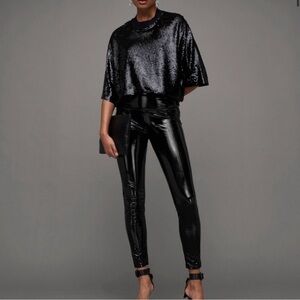 All Saints Cora High Rise Shine Black Leggings Size US 8 medium $229